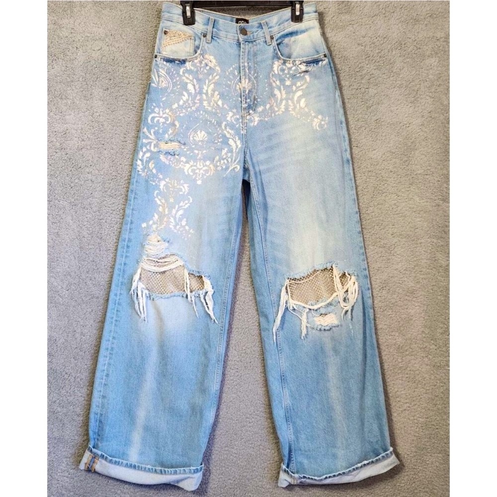 RARE!! Urban Outfitters BDG Filigree Foil Encrusted Mesh Skater Baggy Jeans